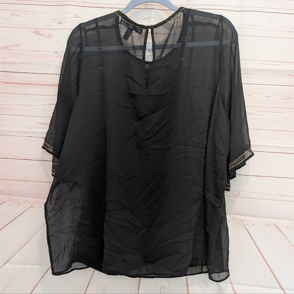 🎉 SALE 🎉NWT Modcloth Black Sheer Blouse with Gold Bead Embroidery - Picture 8 of 12